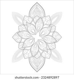 Doodle flowers in black and white pleasing for adults' coloring page. pleasing decorative flower of Coloring book page for adult Black outline and white background