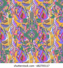 Doodle flowers and branches, herbs and flowers. Beautiful fabric pattern. Hand drawn. Vector illustration.