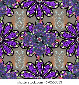 Doodle flowers and branches, herbs and flowers. Vector illustration. Beautiful fabric pattern. Hand drawn.