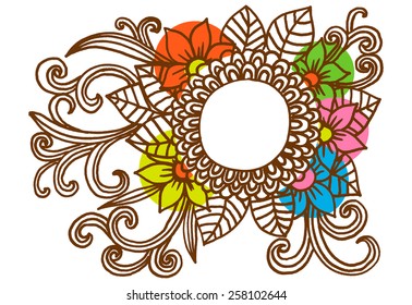 Doodle flowers. Color floral elements. Vector herbal pattern