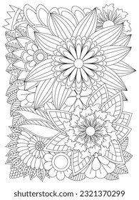 Doodle flowers for coloring page. Vector black and white colorin page for colouring book. Coloring pages for adult. 