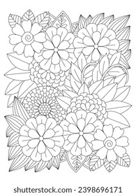 Doodle flowers for coloring page. Vector black and white colorin page for colouring book.