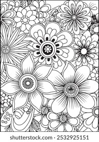 Desenhar flores para colorir página. Página de cores preto e branco vetorial para livro de cores.