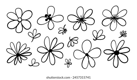 Diseño de Elementos de decoración de flores de garabato. Conjunto de Elementos florales de Vector aislados sobre fondo blanco.