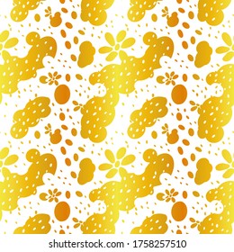 Doodle flowers and dots gold foil pattern. Vector seamless pattern design for fashion, textile, wrapping and paper