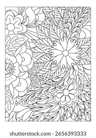 Doodle flores. Patrón de doodle floral en blanco y negro. Página para el libro para colorear: Doodle hermosas flores arte para adultos libro para colorear.