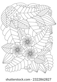 Doodle flowers. Flower pattern. Vector doodle flowers in black and white. Vector black and white colorin page for colouring book.  For adults and kids.