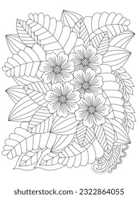 Doodle flowers. Flower pattern. Vector black and white colorin page for colouring book. Vector doodle flowers in black and white.  For adults and kids.