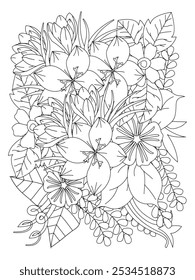 Doodle flowers. Flower pattern. Vector doodle flowers in black and white. coloring book and  page for adults.