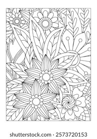Doodle flowers. Flower pattern. Vector doodle flowers in black and white. coloring book and  page for adults.