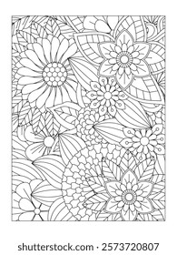 Doodle flowers. Flower pattern. Vector doodle flowers in black and white. coloring book and  page for adults.
