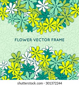 Doodle flowers frame. Cute hand drawn illustration perfect for wedding invitations and birthday cards. Vector illustration