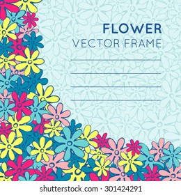 Doodle flowers frame. Cute hand drawn illustration perfect for wedding invitations and birthday cards. Vector illustration