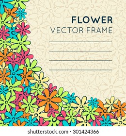 Doodle flowers frame. Cute hand drawn illustration perfect for wedding invitations and birthday cards. Vector illustration