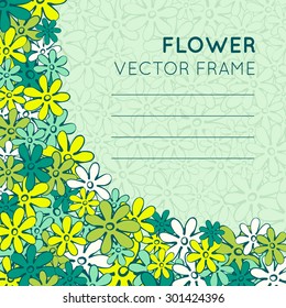 Doodle flowers frame. Cute hand drawn illustration perfect for wedding invitations and birthday cards. Vector illustration