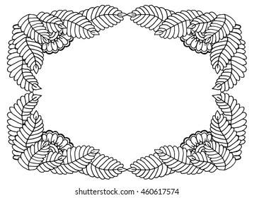 Doodle flowers frame for your greeting card. Vector doodle floral frame. Monochrome doodle floral frame. Greeting card template with flowers