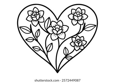Doodle Flowers in Heart Shape - Simple Vector Illustration