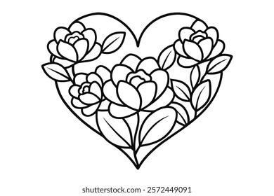 Doodle Flowers in Heart Shape - Simple Vector Illustration