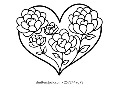 Doodle Flowers in Heart Shape - Simple Vector Illustration