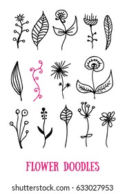 doodle flowers and leaf vector collection set of simple hand drawn sketch lines curves frames best decorative element for any design template line love classic vacation vegetation nature flower ritual