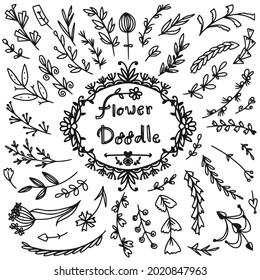 Doodle flowers and leaves vector collection
