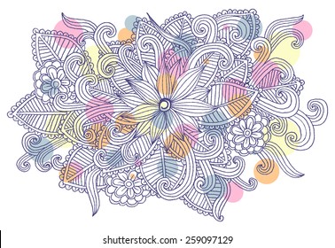 Doodle flowers. Line art floral pattern