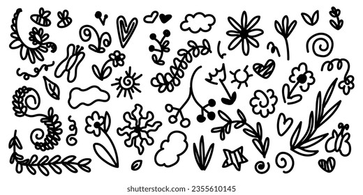 Flores de perro. Elementos decorativos de la naturaleza. Plantas. Vector.