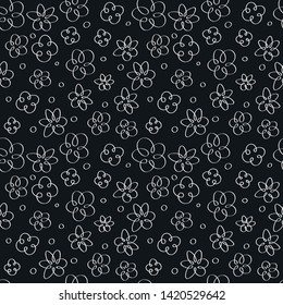 Doodle flowers on a black background. Vector seamless pattern. Use flower pattern for background, as fabric pattern or wrapping paper.