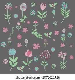 doodle flowers on a gray background