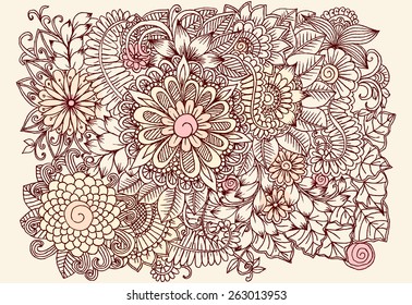 Doodle flowers in pastel colors