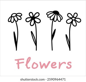 Doodle flowers pattern with daisy and wildflowers