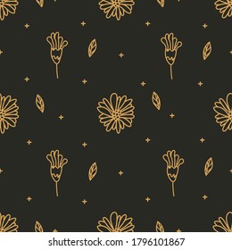 Patrón de flores de doodle, Color dorado, Ilustración de lujo natural, Vector EPS 10.