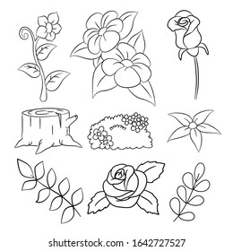 Doodle flowers pattern, hand drawing Flower, Branch, leaf - vector illustration