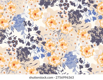 Doodle flowers pattern. Seamless abstract daisy pattern design in vector