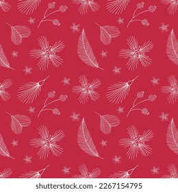Doodle flowers pattern Viva Magenta color of the year 2023. Vector illustration