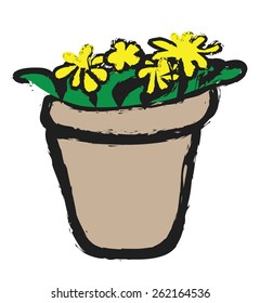 doodle flowers in pot, vector illustration