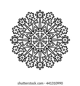 Doodle flowers round design, hand made cutout, wedding decor, vector illustration