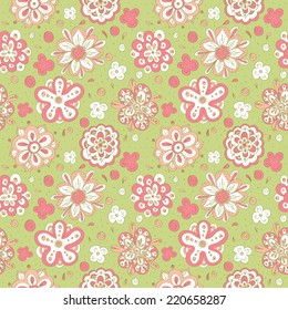 doodle flowers seamless pattern