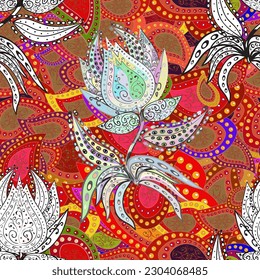 Flores de garabato sin fisuras. El arte inspira flores de estilo agradable y deja el fondo. un agradable patrón dibujado a mano. patrón vectorial.