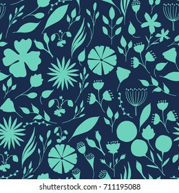 Doodle flowers seamless pattern. Hand drawn floral illustration.