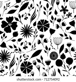 Doodle flowers seamless pattern. Hand drawn floral illustration.