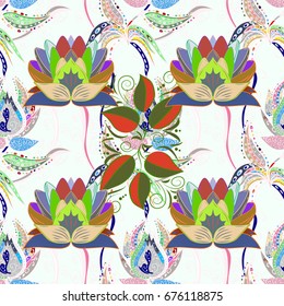 Doodle flowers seamless pattern. Vector pattern. Art inspi style flowers and leaves background. Hand drawn pattern.