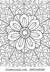 Doodle flowers seamless pattern. Whimsical nature coloring page. Black and white floral print for coloring book. Nature outline background. Vector illustration