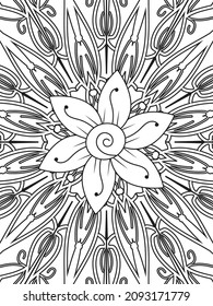 Doodle flowers seamless pattern. Whimsical nature coloring page. Black and white floral print for coloring book. Nature outline background. Vector illustration