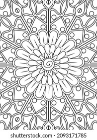 Doodle flowers seamless pattern. Whimsical nature coloring page. Black and white floral print for coloring book. Nature outline background. Vector illustration