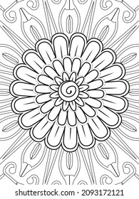 Doodle flowers seamless pattern. Whimsical nature coloring page. Black and white floral print for coloring book. Nature outline background. Vector illustration