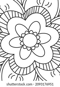 Doodle flowers seamless pattern. Whimsical nature coloring page. Black and white floral print for coloring book. Nature outline background. Vector illustration