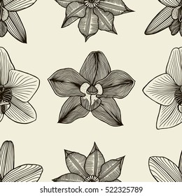 Doodle flowers seamless pattern. Zentangle style flowers and leaves background. Black and white hand drawn herbal pattern.