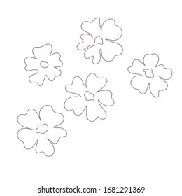 Doodle flowers. Set of leafs and flowers in monochrome colors. Coloring page in black and white for colouring book. Hand drawn flowers set. Vector illustration. Handwriting. 