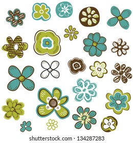 doodle flowers set, vector illustration